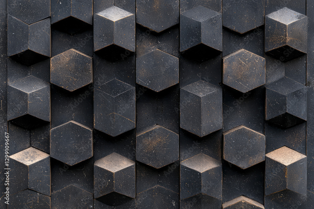 Poster bold arrangement of repeating hexagonal patterns, each vertex a black node, crisp line edges,