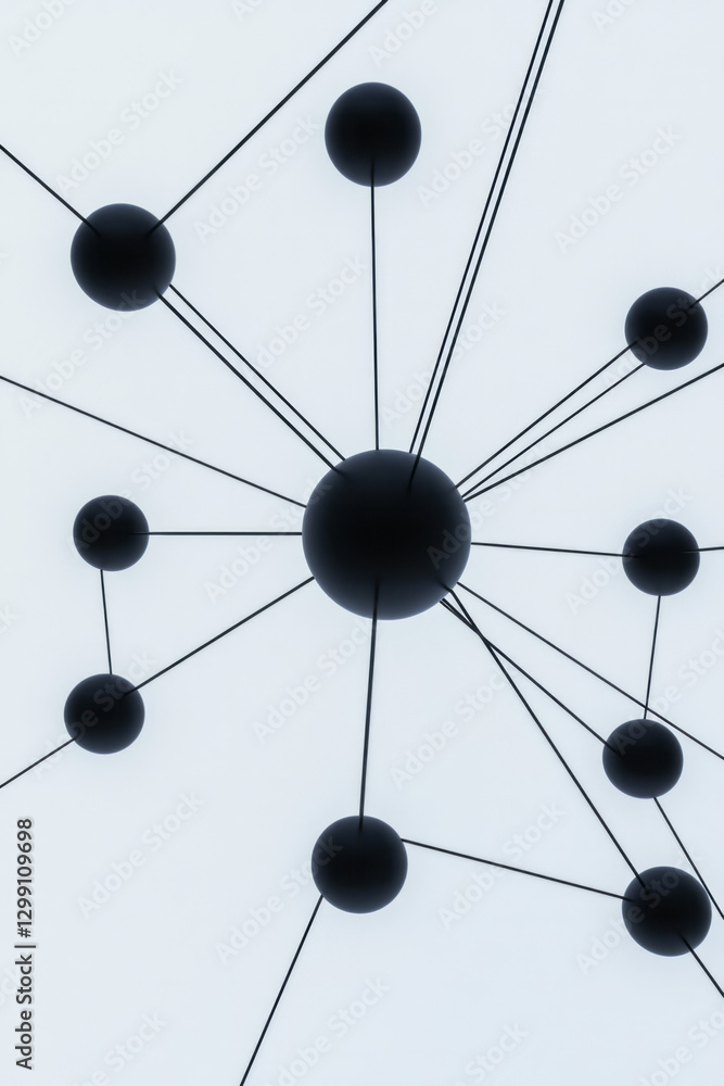 Poster energetic 3d framework with metal rods converging in a complex shape, each intersection anchored by
