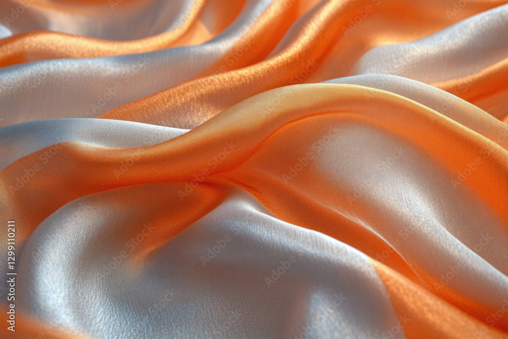 Poster draped ombre silk fabric in soft peach and white tones, showcasing luxurious texture and subtle shee