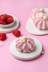 berry marshmallows on a pink background