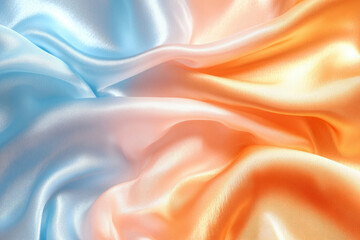 Fototapeta premium Soft, flowing pastel blue and orange silk fabric, creating a dreamy, ombre effect.
