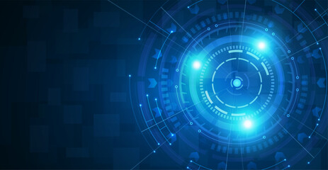 Target focus on blue background. Technology vision, digital business. © Oleh