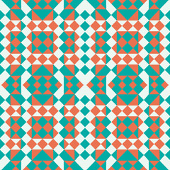 A vibrant, generative abstract background featuring colorful, seamless geometric patterns. The design showcases a vintage-inspired motif with bold shapes, symmetrical forms, and fluid lines, creating 