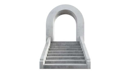 Concrete stairs leading to an arched doorway
