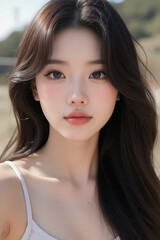 Asian Beautiful Female taking a Selfie Photo - Profile Picture - Young Woman outside on Sunny Day in the City - Eastern Lady in Fashionable Clothing - Modelling for Camera Social Media