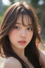 Obraz premium Asian Beautiful Female taking a Selfie Photo - Profile Picture - Young Woman outside on Sunny Day in the City - Eastern Lady in Fashionable Clothing - Modelling for Camera Social Media