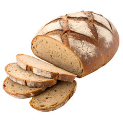 Rustic Artisan Rye Bread Loaf with Sliced Pieces, Isolated on transparent Background

