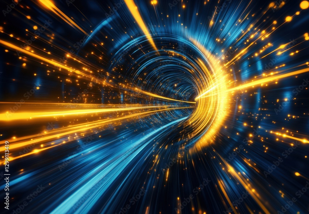 Aufkleber vibrant and energetic abstract digital background with rays of light and sparkles in blue and yellow