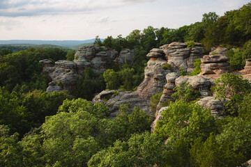 Sandstone formations and cliffs at Garden of the Gods in the Shawnee Forest, Illinois.