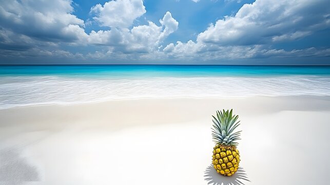Tropical Beach Scene with Pineapple Summer Vacation Paradise