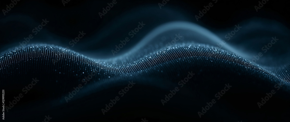 Poster abstract particles background forming wavy surface in a dark digital environment