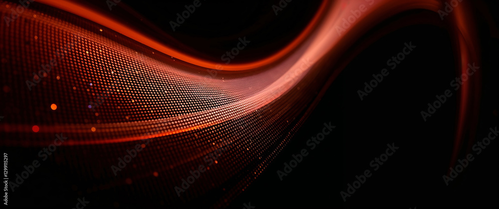 Poster abstract red particles flowing on black background