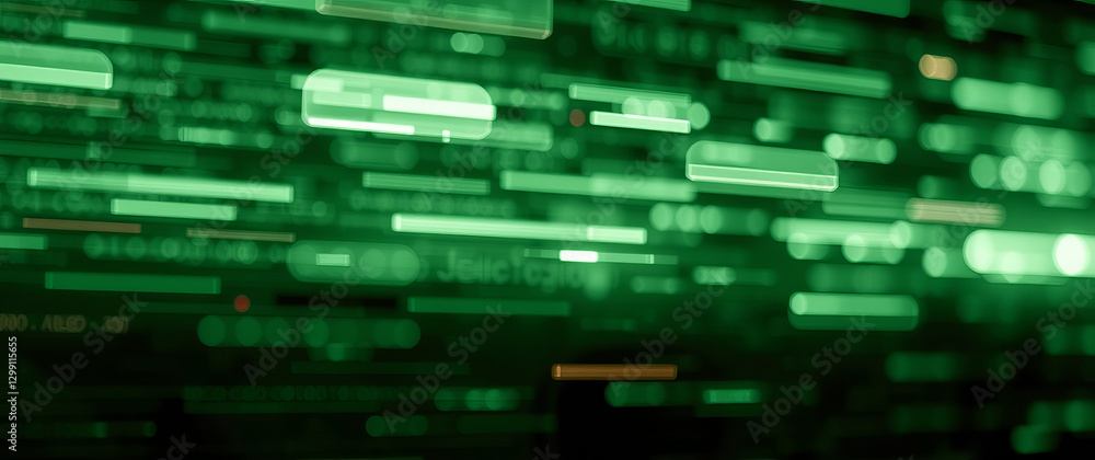 Leinwandbilder big data stream flowing through cyberspace with green blurry code