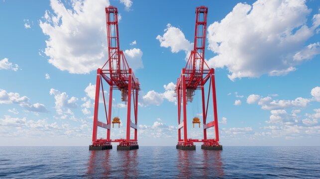 Automated crane operations smart port digital rendering marine environment aerial view future technology