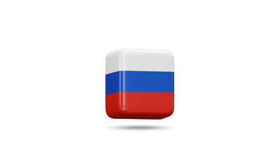 Ultra-realistic 3D Render of a Cartoon Russian Flag Icon on Pure White Background