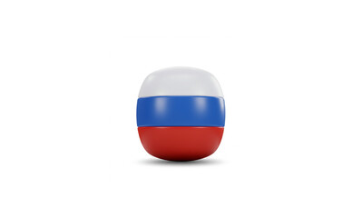 Ultra-realistic 3D Render of a Cartoon Russian Flag Icon on Pure White Background