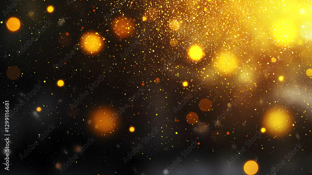 Poster abstract golden bokeh sparkles against dark background with glowing particles and light overlay