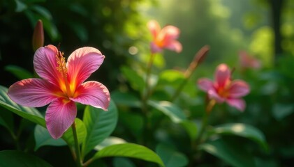 Fototapeta premium Rare and exotic fuengfah flowers in a shaded garden area, foliage, garden