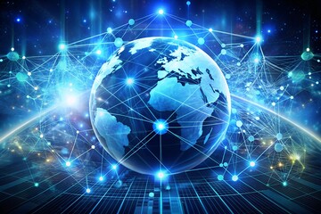 Fototapeta premium Global network digital world futuristic technology cyber space internet connections network artificial intelligence blockchain innovation connectivity milkyhexddway Backgrounds advertising metallic
