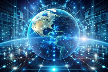 Obraz premium Global network digital world futuristic technology cyber space internet connections network artificial intelligence blockchain innovation connectivity milkyhexddway Backgrounds advertising metallic