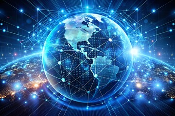 Naklejka premium Global network digital world futuristic technology cyber space internet connections network artificial intelligence blockchain innovation connectivity milkyhexddway Backgrounds advertising metallic