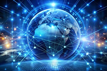 Fototapeta premium Global network digital world futuristic technology cyber space internet connections network artificial intelligence blockchain innovation connectivity milkyhexddway Backgrounds advertising metallic