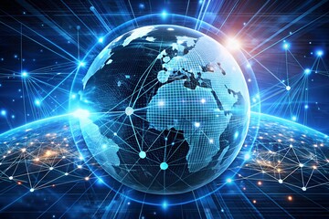 Fototapeta premium Global network digital world futuristic technology cyber space internet connections network artificial intelligence blockchain innovation connectivity milkyhexddway Backgrounds advertising metallic