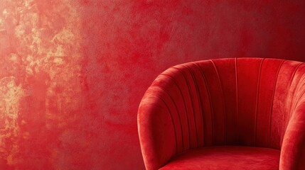 Elegant red velvet chair against a textured red wall, creating a bold and luxurious atmosphere.