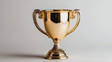 A gleaming gold trophy shines against a neutral background, symbolizing achievement and excellence in competition.
