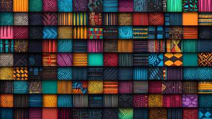 Abstract Mosaic Tile Arrangement With Diverse Geometric Patterns And Vibrant Colors Creating A Detailed Visual Texture