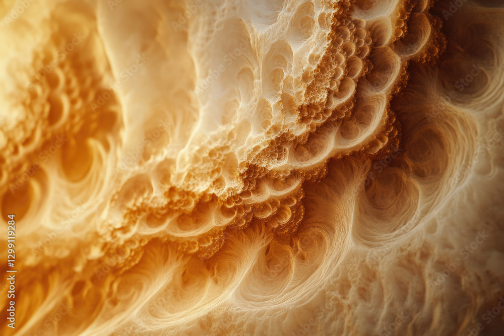 Poster abstract fractal art depicting swirling, textured patterns in warm, earthy tones resembling a landsc