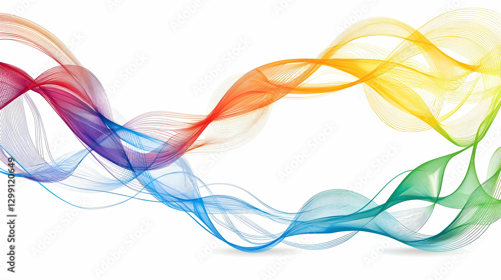 Poster abstract colorful wavy lines flowing across white background displaying energy and movement