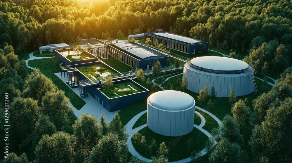 Poster anaerobic digestion biogas systems. conceptual image of a closed-loop anaerobic digestion system.