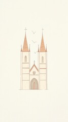 Fototapeta premium Pixel Art Illustration Of A Beige Cathedral With Two Tall Towers