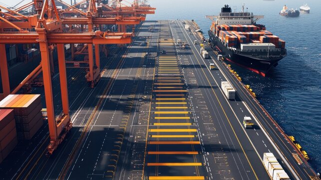 Smart port technology revolutionizing shipping operations at modern port aerial photography urban landscape