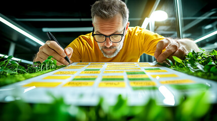 Agricultural Scientist Examining Seedlings in Modern Vertical Farming Laboratory