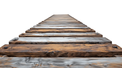 Rustic Wooden Railway Tracks with Weathered Texture on Transparent Background for Vintage and Industrial Themes