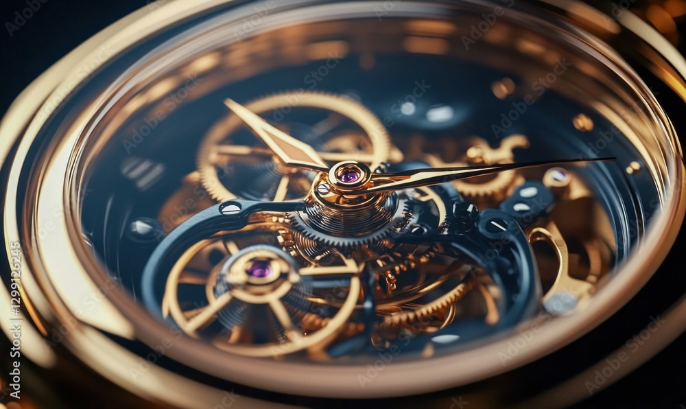 Poster macro close-up of intricate watch gears and mechanical movement