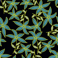 Seamless floral pattern, romantic ditsy print in delicate pastel colors. Cute botanical design of pretty small hand drawn flowers, tiny leaves, simple bouquets abstract. Vector illustration