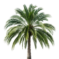 Lush Green Palm Tree with Detailed Fronds and Textured Trunk
