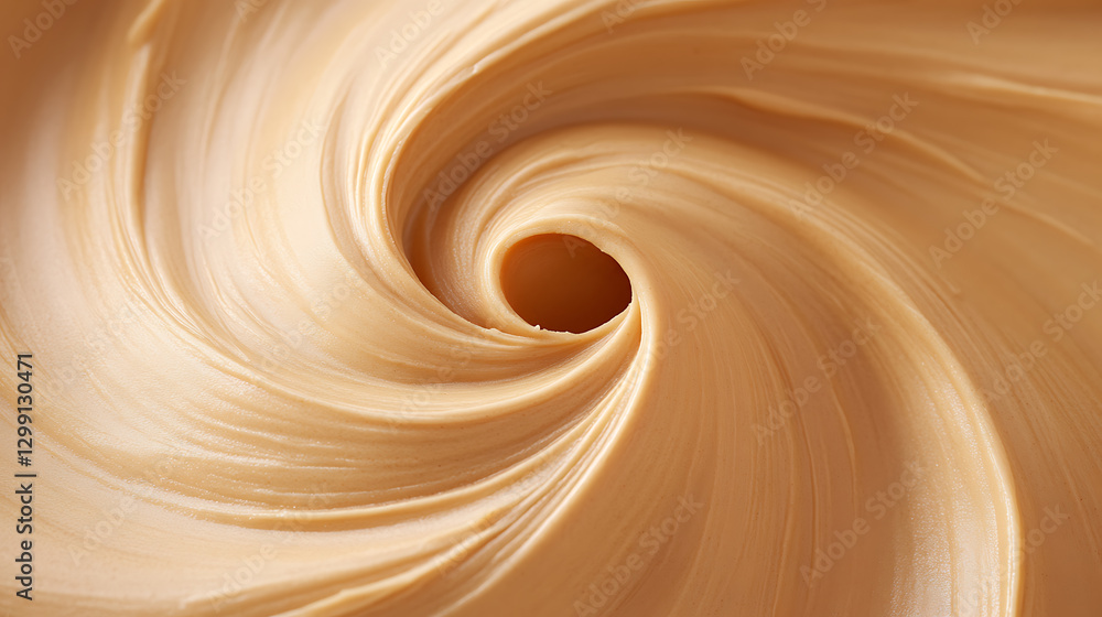 Poster creamy swirl: a mesmerizing vortex of smooth, tan-colored spread, creating a tempting and indulgent 