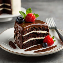 A chocolate cake with chocolate frosting and strawberries | Premium AI-generated image