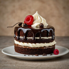 A chocolate cake with chocolate frosting and strawberries | Premium AI-generated image