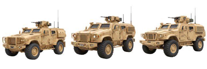 Combat-Ready Armored Vehicles with Mounted Weapons On Transparent Background

