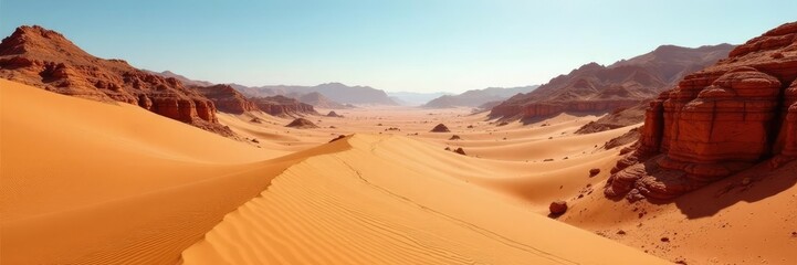Desert track meanders through deep sandy valleys, valley, winding