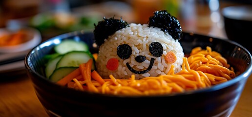 Adorable Panda Rice Bowl with Fresh Vegetables for a Delightful Meal