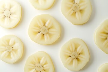 Several slices of banana are depicted against a white background