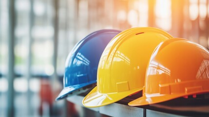 Celebration of International Workers' Day with safety helmets symbolizing unity and hard work in diverse industries