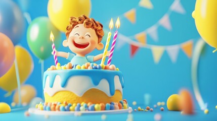 Naklejka premium Happy boy on birthday cake party