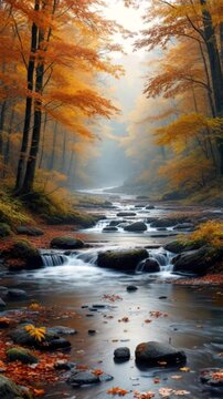 autumn landscape, river in the autumn forest, cover, wallpaper, peace, pacification